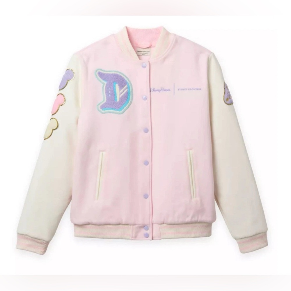 Disney Stoney Clover Lane Disneyland Varsity Jacket Pink NEW M L XL Parks